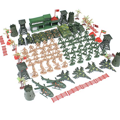 Qikam 122 Stück Soldaten Spielzeug Figuren, Militär Soldat Set Granate Flugzeug Rakete Armee Männer Sand Szene Modell Militär Figuren Zubehör Spielset von Qikam