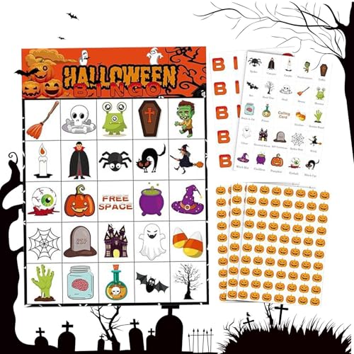 Qikam Halloween Bingo Spielkarten Für Kinder,Papier Bingo Karten Für Unterrichtsaktivitäten - Spaßige Halloween Bastelaktivitäten Und Brettspielzubehör Für Klassenzimmer Unterwegs Schulpicknick Qikam Halloween Bingo Spielkarten Für Kinder,Papier Bingo Karten Für Unterrichtsaktivitäten - Spaßige Halloween Bastelaktivitäten Und Brettspielzubehör Für Klassenzimmer Unterwegs Schulpicknick von Qikam