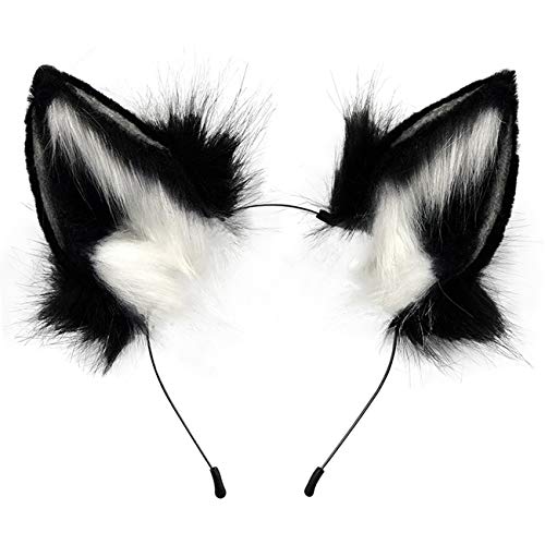QinRuan Fuchs Katze Lange Fell Ohren Haar Kopfbedeckung Wolf Tier Anime Halloween Cosplay Kostüm von QinRuan