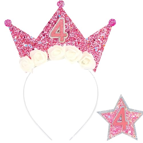 Dekoration zum 4. Geburtstag, für Mädchen, Geburtstagskrone, Stirnband für Frauen, Kronen-Stirnbänder, Blume, Geburts-/Tagesdekoration, Prinzessinnen-Party-Dekoration, Geburtstagskrone für Kinder Dekoration zum 4. Geburtstag, für Mädchen, Geburtstagskrone, Stirnband für Frauen, Kronen-Stirnbänder, Blume, Geburts-/Tagesdekoration, Prinzessinnen-Party-Dekoration, Geburtstagskrone für Kinder von QinZiEn