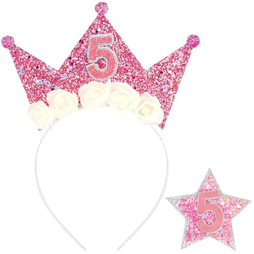 Dekoration zum 5. Geburtstag, für Mädchen, Geburtstagskrone, Stirnband für Frauen, Kronen-Stirnbänder, Blume, Geburts-/Tagesdekoration, Prinzessinnen-Party-Dekoration, Geburtstagskrone für Kinder Dekoration zum 5. Geburtstag, für Mädchen, Geburtstagskrone, Stirnband für Frauen, Kronen-Stirnbänder, Blume, Geburts-/Tagesdekoration, Prinzessinnen-Party-Dekoration, Geburtstagskrone für Kinder von QinZiEn