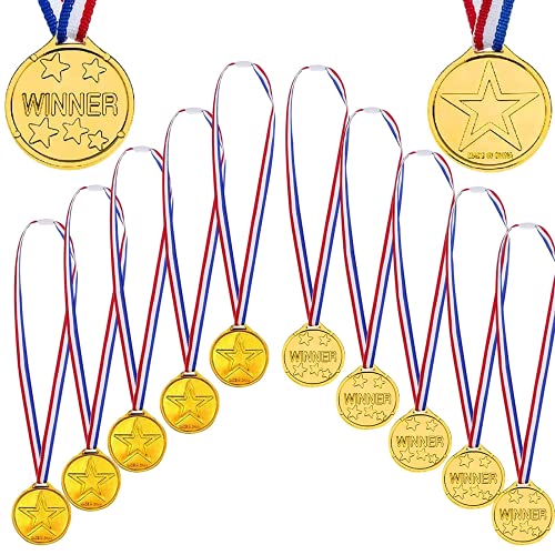 QincLing 12 Stück Siegermedaillen Gold, Siegermedaillen Olympische Kindergeburtstagsfeier Plastik Siegermedaillen für Kindergeburtstagsfeierspiele Preise Sporttag Spielzeugwettbewerb Auszeichnungen von QincLing
