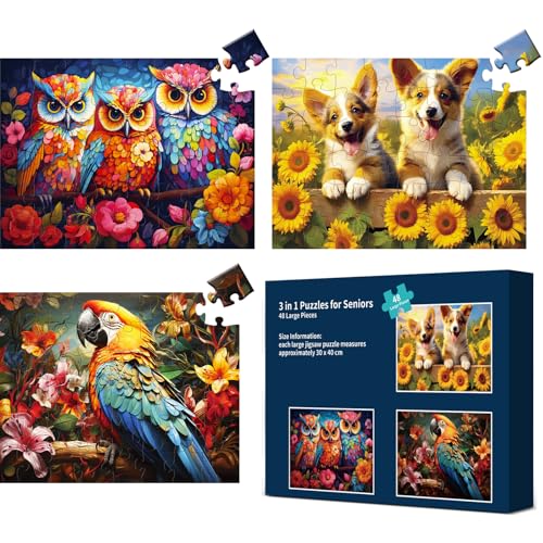 3 Packungen große Puzzleteile für Senioren - Demenz, 48-teilige Puzzles für ältere Erwachsene, Alzheimer-Puzzles, Gedächtnis-Kognitionsspiele für ältere Senioren mit 3 Aufbewahrungsbeuteln 3 Packungen große Puzzleteile für Senioren - Demenz, 48-teilige Puzzles für ältere Erwachsene, Alzheimer-Puzzles, Gedächtnis-Kognitionsspiele für ältere Senioren mit 3 Aufbewahrungsbeuteln von Qingdewan
