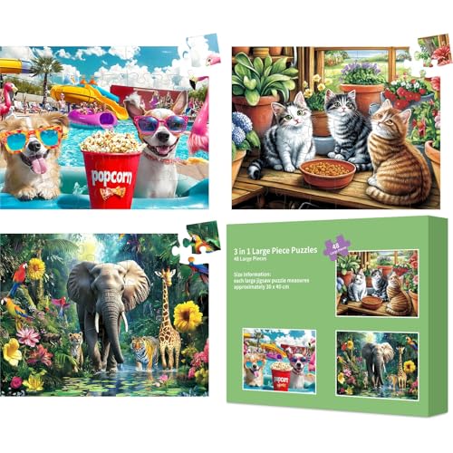 3 Packungen großes Puzzleteil für Erwachsene – Demenz, 48 Teile Puzzles für ältere Erwachsene, Alzheimer-Hunde, Elefanten, Gedächtnisspiele für ältere Senioren, mit 3 Aufbewahrungstaschen 3 Packungen großes Puzzleteil für Erwachsene – Demenz, 48 Teile Puzzles für ältere Erwachsene, Alzheimer-Hunde, Elefanten, Gedächtnisspiele für ältere Senioren, mit 3 Aufbewahrungstaschen von Qingdewan