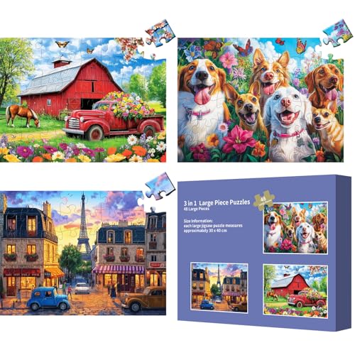 3 x 48 große Puzzles für Senioren, Demenz, Alzheimer-Produkte, Aktivitäten für ältere Erwachsene, Alzheimer-Puzzle, Erinnerung, kognitive Spiele, einfaches Puzzle-Geschenk mit 3 Aufbewahrungstaschen 3 x 48 große Puzzles für Senioren, Demenz, Alzheimer-Produkte, Aktivitäten für ältere Erwachsene, Alzheimer-Puzzle, Erinnerung, kognitive Spiele, einfaches Puzzle-Geschenk mit 3 Aufbewahrungstaschen von Qingdewan