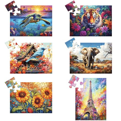 6er-Pack 16 große Puzzleteile für Senioren, Puzzles, Demenz, Alzheimer-Produkte und Aktivitäten, Alzheimer-Puzzle, ältere Erwachsene, kognitives Spiel, Geschenk für Patienten im Pflegeheim von Qingdewan