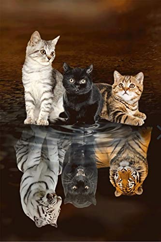 Puzzle 1000 Teile,Puzzle für Erwachsene, Impossible Puzzle, Geschicklichkeitsspiel für die ganze Familie,Puzzle farbenfrohes,Puzzle-Geschenk,Raumdekoration,Katze Reflexionstiger（75x50cm） von Qingdewan