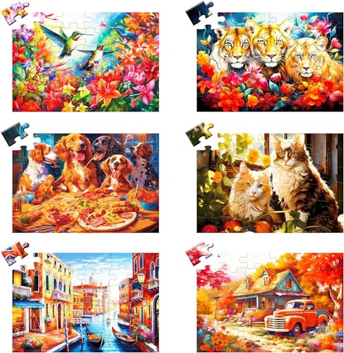 6 Packungen 36 große Puzzleteile für Senioren, 36-teilige Puzzles für ältere Erwachsene, Alzheimer-Puzzles, Gedächtnis-Kognitionsspiele für ältere Senioren mit 6 Aufbewahrungsbeuteln von Qingdewan