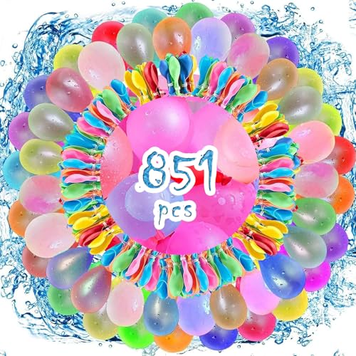 Qingshui Wasserbomben Selbstschließend, 851 Stück Wasserbombem, Water Balloons Sekunden Schnellfüller, Helle Farben Bunt Wasserbombe, für Sommer Party von Qingshui
