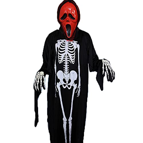 Qingzhuan Ghost Skeleton Kostüm, Cosplay Ghost Kleidung mit Scream Ghost Guisemask, für Halloween Mottoparty Karneval - 120CM, Rot von Qingzhuan