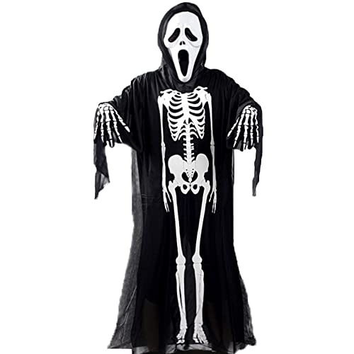 Qingzhuan Ghost Skeleton Kostüm, Cosplay Ghost Kleidung mit Scream Ghost Guisemask, für Halloween Mottoparty Karneval - 120CM, Weiß von Qingzhuan