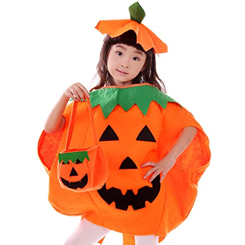 Qingzhuan Kinder Kürbis Kostüm,Kürbis Umhang mit Hut Mütze,3 Stück Kürbis Kostüm Kinder,Kinder Halloween Dress Up Party,Maskerade von Qingzhuan