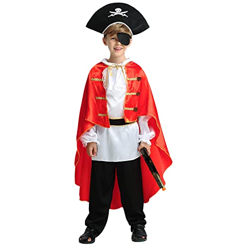 Qingzhuan Piratenkostüm Kinder Jungen,Tricorn Hut,Piratenumhang,Piraten Augenklappe,Halloween Piraten Zubehör,für Karneval Fasching Kindergeburtstag Party Halloween-L Qingzhuan Piratenkostüm Kinder Jungen,Tricorn Hut,Piratenumhang,Piraten Augenklappe,Halloween Piraten Zubehör,für Karneval Fasching Kindergeburtstag Party Halloween-L von Qingzhuan