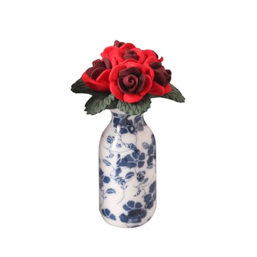 Qinlenyan Miniatur-Blumentopf, handgefertigt, Mini-Puppenhaus, Topfrose, feine Verarbeitung, Rot von Qinlenyan