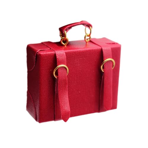 Qinlenyan Miniatur-Handtaschen-Spielset, Puppenhaus-Tasche, Szene, Holzkoffer, Aktentasche, DIY, Ornament, Maßstab 1/6, 1/12, Puppen, Rot von Qinlenyan
