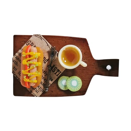 Qinlenyan Puppenhaus-Dekoration, Miniatur-Hundebrötchen, Frühstücksspielzeug, Zubehör, Simulationsbrot, Nachmittagstee, Dessert-Set, Mini-Küchentablett, DIY-Modell, Ornamente für Dunkelbraun von Qinlenyan
