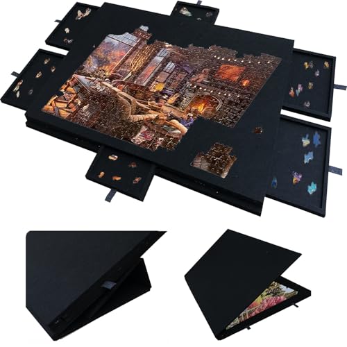 Kippbares Puzzlebrett für 1000 Teile mit 6 Sortierschalen Leichte Puzzlematte aus Filz Tragbarer Puzzletisch für Erwachsene rutschfeste Puzzle-Aufbewahrung, Black Kippbares Puzzlebrett für 1000 Teile mit 6 Sortierschalen Leichte Puzzlematte aus Filz Tragbarer Puzzletisch für Erwachsene rutschfeste Puzzle-Aufbewahrung, Black von Qinyuyang
