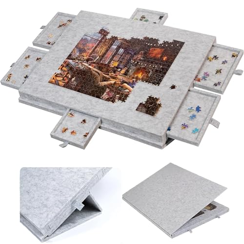 Kippbares Puzzlebrett für 1000 Teile mit 6 Sortierschalen Leichte Puzzlematte aus Filz Tragbarer Puzzletisch für Erwachsene rutschfeste Puzzle-Aufbewahrung, Light Gray Kippbares Puzzlebrett für 1000 Teile mit 6 Sortierschalen Leichte Puzzlematte aus Filz Tragbarer Puzzletisch für Erwachsene rutschfeste Puzzle-Aufbewahrung, Light Gray von Qinyuyang