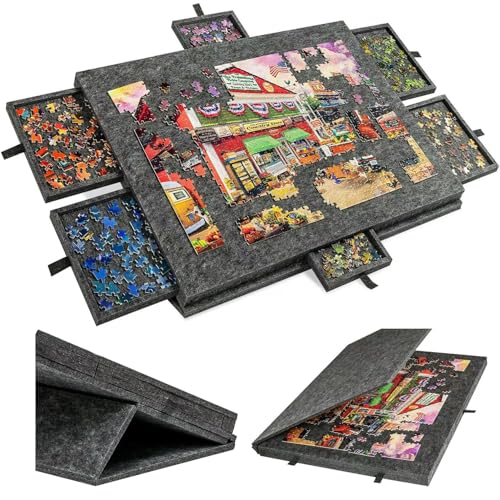 Kippbares Puzzlebrett für 1000 Teile mit 6 Sortierschalen Leichte Puzzlematte aus Filz Tragbarer Puzzletisch für Erwachsene rutschfeste Puzzle-Aufbewahrung,Dark Gray Kippbares Puzzlebrett für 1000 Teile mit 6 Sortierschalen Leichte Puzzlematte aus Filz Tragbarer Puzzletisch für Erwachsene rutschfeste Puzzle-Aufbewahrung,Dark Gray von Qinyuyang