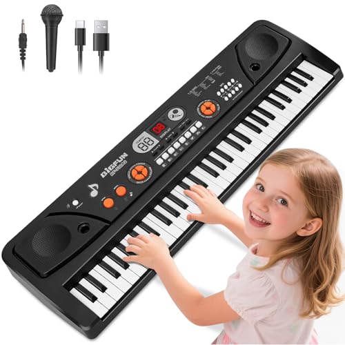 61 Tasten Klavier für Kinder Elektronisches Keyboard mit LCD-Bildschirm Mikrofon Musikinstrument Spielzeug für Jungen und Mädchen 3 4 5 6 7 8 Geschenke von QiquBox