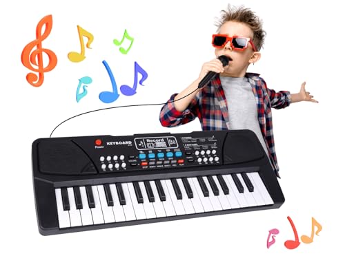Klaviertastatur mit 37 Tasten Musikspielzeug für Kinder von 3 bis 5 Jahren Anfänger Tastatur mit Mikrofon Geschenk für Kinder von 3 4 5 6 Jahren Jungen und Mädchen Klaviertastatur mit 37 Tasten Musikspielzeug für Kinder von 3 bis 5 Jahren Anfänger Tastatur mit Mikrofon Geschenk für Kinder von 3 4 5 6 Jahren Jungen und Mädchen von QiquBox
