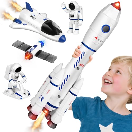 QiquBox Weltraumraketenspielzeug für Kinder, Space-Shuttle-Spielzeug für Kinder im Alter von 3, 4, 5, 6, 7, 8 Jahren, Raketen-Weltraumspielzeug-Geschenk für Jungen und Mädchen von QiquBox