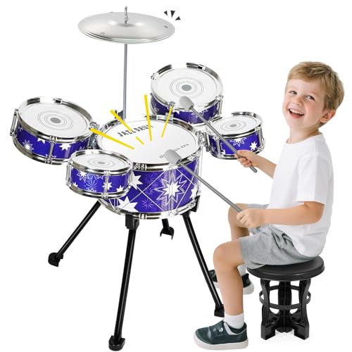 Upgrade Schlagzeug Spielzeug Kinder 2-4 Jazz Schlagzeug mit Hocker Musikinstrument Spielzeug für 3 4 5 Jahre alte Mädchen Jungen Geschenke von QiquBox