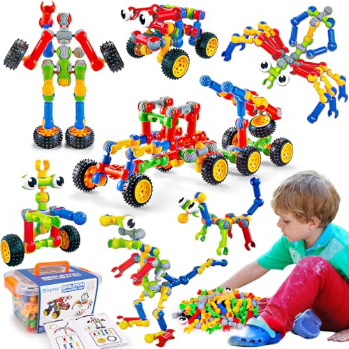 STEM Bauspielzeug für Kinder ab 3 4 5 6 7 8 Jahren Geburtstag Geschenk 125 Stück pädagogische Bausteine für Vorschule Klassenzimmer Stiel Kits von Qirptey