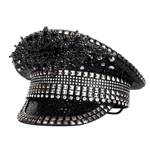 QishGO Bejeweled Kristall Kapitän Hut Baskenmütze Matrosenhut für Junggesellinnenabschied Sergeant Hut vielseitig für Clubbühne QishGO Bejeweled Kristall Kapitän Hut Baskenmütze Matrosenhut für Junggesellinnenabschied Sergeant Hut vielseitig für Clubbühne von QishGO