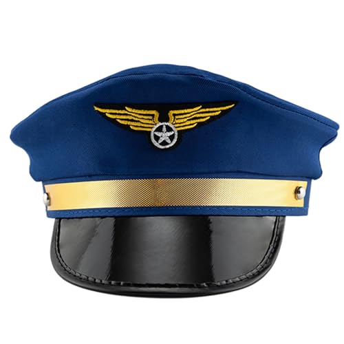 QishGO Uni-Pilotenhut für Rollenspiele, Erwachsenen-Mottoparty, Pilotenkapitän, Hut mit Abzeichen für Bühnenauftritte, Kostüm, Kopfbedeckung, Blau QishGO Uni-Pilotenhut für Rollenspiele, Erwachsenen-Mottoparty, Pilotenkapitän, Hut mit Abzeichen für Bühnenauftritte, Kostüm, Kopfbedeckung, Blau von QishGO