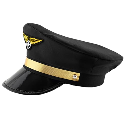 QishGO Uni-Pilotenhut für Rollenspiele, Erwachsenen-Mottoparty, Pilotenkapitän, mit Abzeichen für Bühnenauftritte, Kostüm, Kopfbedeckung, Schwarz QishGO Uni-Pilotenhut für Rollenspiele, Erwachsenen-Mottoparty, Pilotenkapitän, mit Abzeichen für Bühnenauftritte, Kostüm, Kopfbedeckung, Schwarz von QishGO