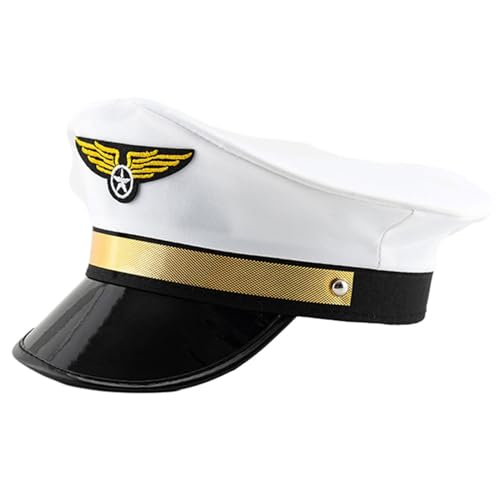 QishGO Uni Pilotenhut für Rollenspiele Erwachsene Themenparty Pilot Kapitän Hut mit Abzeichen für Bühnenauftritte Kostüm Kopfbedeckung Weiß QishGO Uni Pilotenhut für Rollenspiele Erwachsene Themenparty Pilot Kapitän Hut mit Abzeichen für Bühnenauftritte Kostüm Kopfbedeckung Weiß von QishGO