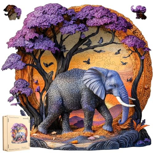 Holzpuzzle für Erwachsene, 500 Teile, 3D-Vision-Effekt, Elefantenwald-Puzzle, einzigartige Form, fortschrittliches Puzzle, Herausforderung Holzpuzzle für Familienspiel (42,9 x 41,7 cm) von Qiuenisray