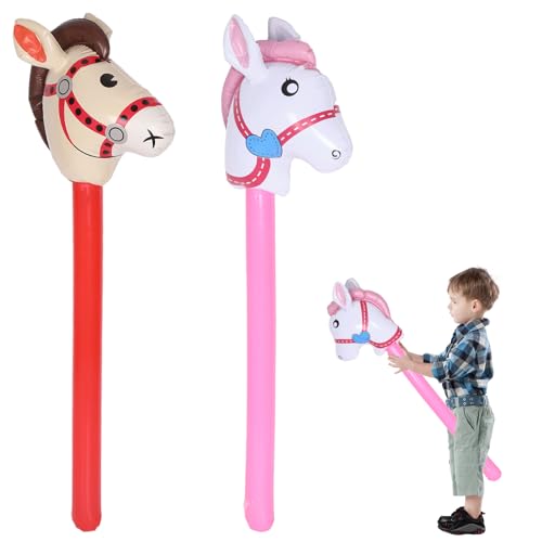 2 StüCk Aufblasbares Stabpferd, 95cm Steckenpferd Kinder füR Das TäGliche Spiel, Pferd-Thema Geburtstagsfeier Dekorationen, Party Geschenk Requisiten, Kinder-Sport-Requisiten Mit ((Rosa + Rot)) von Qiuruoo