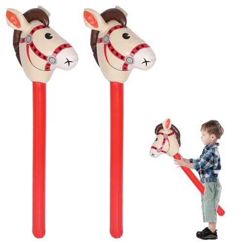 Qiuruoo 2 StüCk Aufblasbares Stabpferd, 95cm Steckenpferd Kinder füR Das TäGliche Spiel, Pferd-Thema Geburtstagsfeier Dekorationen, Party Geschenk Requisiten, Kinder-Sport-Requisiten Mit (Rot) von Qiuruoo