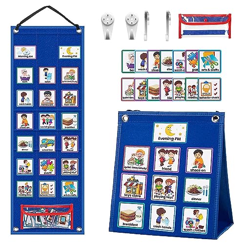 Kinder Visual Schedule Kalenderdiagramm, 2-in-1 Kinder Visual Behavioral Tool mit 70 Karten, Piktogramme für Wochenplanungstafel, Wandplaner für Zuhause Schule, Abnehmbare Chores Board von Qivine