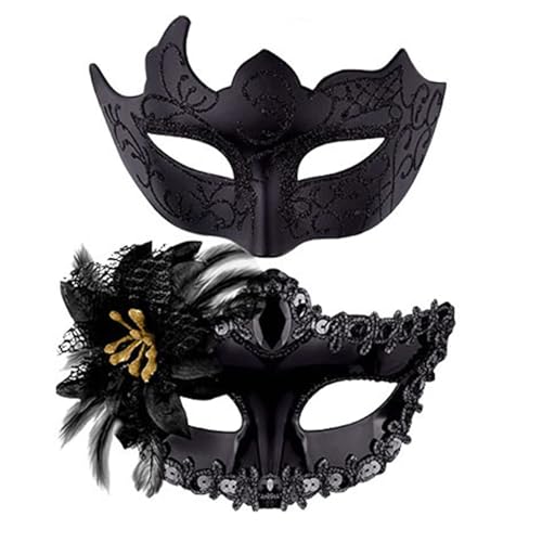 Qiwenr 2Pcs Halloweenmaske Retro Maskerade Maske,Venezianische Maske Maskerade Augenmaske,FüR MäNner Frauen Party Ball Halloween（Schwarz） von Qiwenr