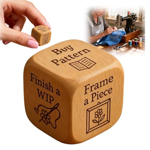 Qixfyze Embroiderers Dice, Stick Würfel 6-seitiger Handgefertigter Entscheidungswürfel aus Holz für Quilter mit Eingravierten Stickaufgaben, Lustiges Nähwürfel Geschenk für Bastelliebhaber(A-1PC) von Qixfyze