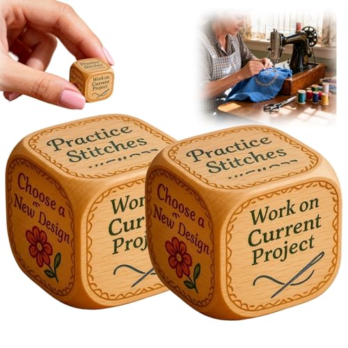 Qixfyze Embroiderers Dice, Stick Würfel 6-seitiger Handgefertigter Entscheidungswürfel aus Holz für Quilter mit Eingravierten Stickaufgaben, Lustiges Nähwürfel Geschenk für Bastelliebhaber(B-2PCS) von Qixfyze