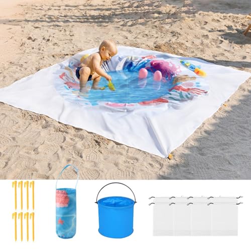 Qixfyze Strandpfützenmatte Strandpfützenpool für Kleinkinder, Zusammenklappbares 2-in-1-Babyplanschbecken, Sanddicht, Wasserdicht, Tragbares Sommerspielzeug für den Außenbereich Reisen(2m*2m) von Qixfyze