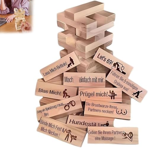 Qixfyze Super Freches Blockturm-Spiel, 48 Blöcke Mit Fragen Und Herausforderungen, Adult Couple Games Night Board Games, Valentins-Trommelblöcke, Turm-Stapelspiel, Lustiges Spiel(Spanish) von Qixfyze