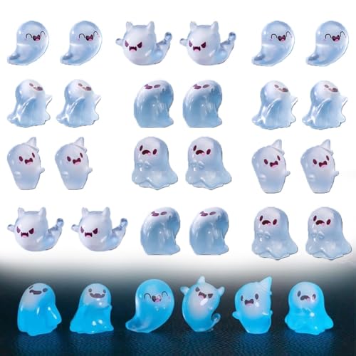 Qixfyze Upliftgift Im Dunkeln Leuchtende Mini-Geisterfiguren, Süße Halloween-Miniatur-Geisterfiguren Aus Kunstharz, Gruselige Mini-Geisterornamente Aus Kunstharz(24pcs) von Qixfyze