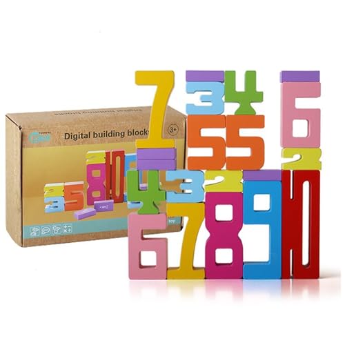 Qixfyze Wooden Number Building Blocks, Large Number Stackin Blocks Balance Competition, Unlock Potential, Number Blocks Sensory Friends of Blocks Gift for Boys Girls(20PC) von Qixfyze