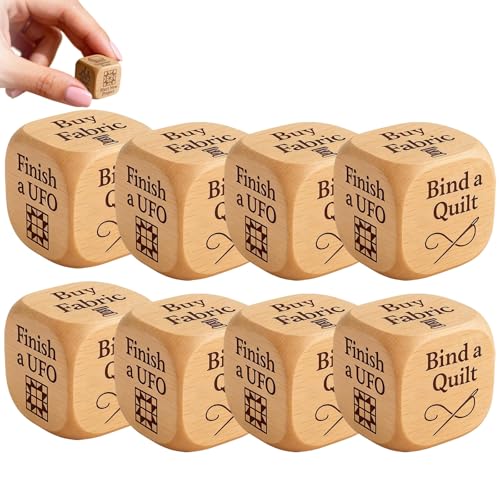 Quilter’s Dice, Quilter Würfel 6-seitiger Handgefertigter Quilt-Entscheidungswürfel Holz mit Eingravierten Quilt-Aufgaben, Lustiges Nähfestival Geschenk für DIY-Nähbegeisterte Bastelliebhaber(8pcs) von Qixfyze