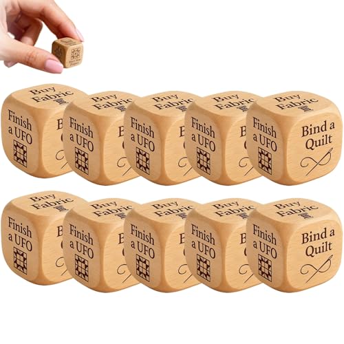 Quilter’s Dice, Quilter Würfel 6-seitiger Handgefertigter Quilt-Entscheidungswürfel Holz mit Eingravierten Quilt-Aufgaben, Lustiges Nähfestival Geschenk für DIY-Nähbegeisterte Bastelliebhaber(10pcs) von Qixfyze