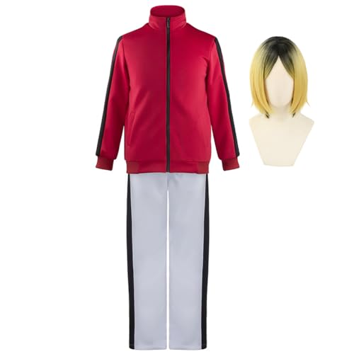 Qixiaan Kenma Kozume Cosplay Kostüm mit Perücke Schuluniform Langarm Kenma Kozume Cosplay Outfit Komplettes Set für Halloween Party für Männer Frauen von Qixiaan