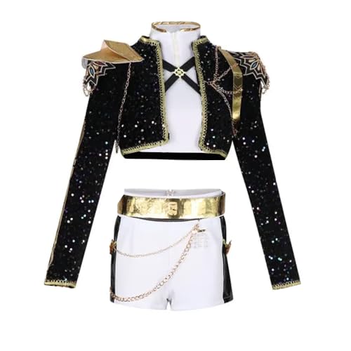 Qixiaan Rumi/Mira/Zoey Kostüm Schwarz und Gold Stil Rumi Cosplay Kostüm Jacke Requisiten Outfits Halloween Karneval Set Bühne Outfits Idol Sänger Party Dress Up von Qixiaan