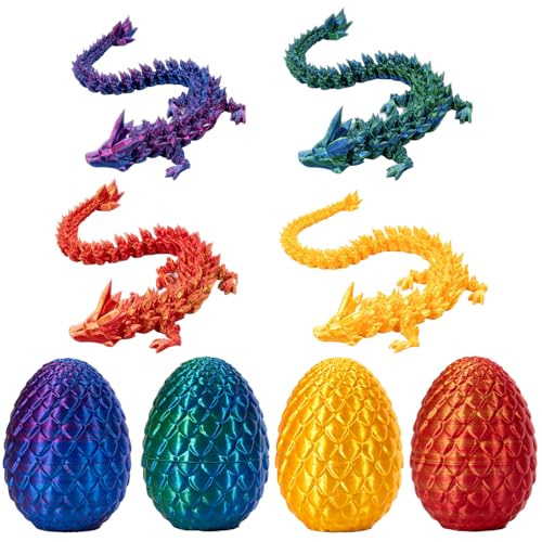 Qixuer 4 Stück 3D Gedrucktes Drachenei Mit Drache,Drache Im Ei Beweglicher Drachen Spielzeug, für Kinder Drachenliebhaber und Häuser Schreibtischspielzeug von Qixuer