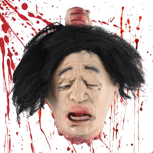 Halloween Requisite Mit Abgetrenntem Kopf, Schreckliche Und Realistische Hängende Enthauptungs Requisiten, Halloween Enthauptungs Requisiten Horror Kopf Dekoration Für Spukhäuser Terrassen von Qizeroty