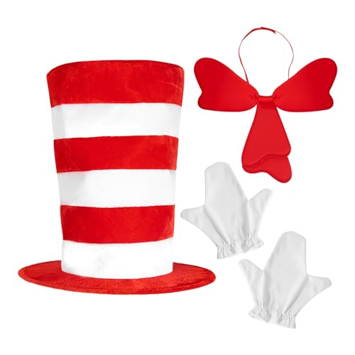 Qizeroty Katzenhut Für Erwachsene,Rot-Weiß Gestreifter Hut Fliege Handschuhe Cosplay | Atmungsaktive Cosplay Zubehör Rollenspiel Verkleidung Für Damen Herren Kinder Feste Partys Qizeroty Katzenhut Für Erwachsene,Rot-Weiß Gestreifter Hut Fliege Handschuhe Cosplay | Atmungsaktive Cosplay Zubehör Rollenspiel Verkleidung Für Damen Herren Kinder Feste Partys von Qizeroty